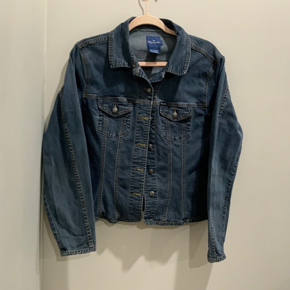 Faconnable Womens Medium Wash Stretch Denim Trucker Jacket Size L